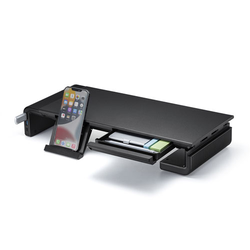 モニター台（USBハブ付き・USB Type-C搭載パソコン用・引き出し付・幅3段階調整対応・机上ラック・ブラック） MR-LC210CHBK