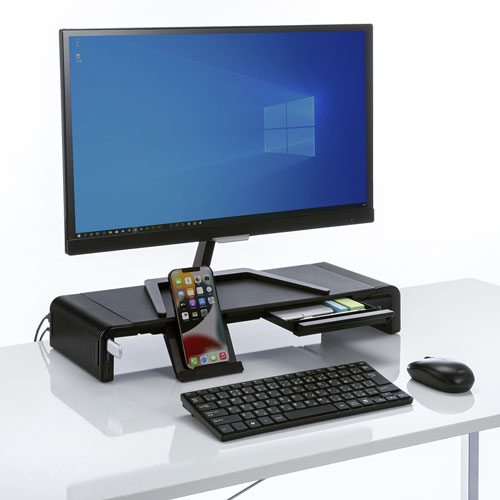 モニター台（USBハブ付き・USB Type-C搭載パソコン用・引き出し付・幅3段階調整対応・机上ラック・ブラック） MR-LC210CHBK