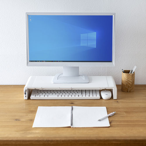 モニター台（USBハブ付き・USB Type-C搭載パソコン用・引き出し付・幅3段階調整対応・机上ラック・ホワイト） MR-LC210CHW サンワサプライ