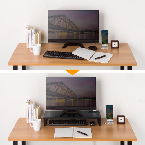 モニター台 ACコンセント付き（幅60cm・奥行き24cm・木製・モニター下収納・机上台・ブラック）MR-LC212BK