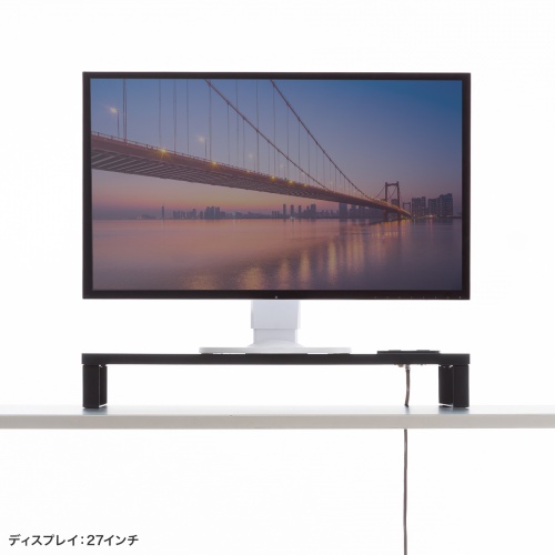 モニター台 ACコンセント付き（幅60cm・奥行き24cm・木製・モニター下収納・机上台・ブラック）MR-LC212BK