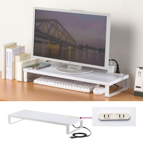 モニター台 （ACコンセント付き・幅60cm・奥行き24cm・木製・モニター下収納・机上台・ホワイト） MR-LC212W サンワサプライ