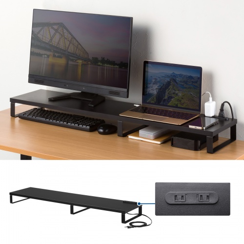 モニター台 （ACコンセント付き・幅100cm・奥行き24cm・木製・モニター下収納・机上台・ブラック） MR-LC213BK サンワサプライ