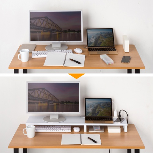 モニター台 （ACコンセント付き・幅100cm・奥行き24cm・木製・モニター下収納・机上台・ホワイト） MR-LC213W