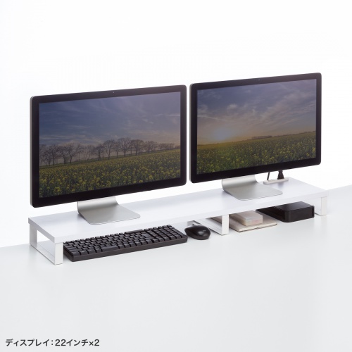 モニター台 （ACコンセント付き・幅100cm・奥行き24cm・木製・モニター下収納・机上台・ホワイト） MR-LC213W