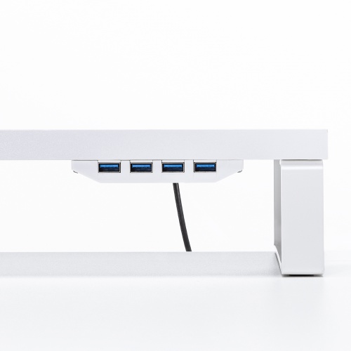 モニター台（机上台・幅60cm・USBハブ・4ポート・コンパクト・木製天板・ケーブル長め1.5m・ホワイト）