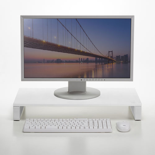 机上液晶モニタスタンド（机上台・幅60cm・奥行30cm・キーボード収納・シンプル・ホワイト）