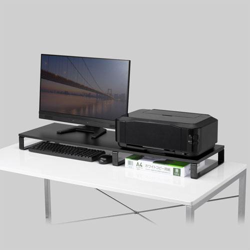 モニター台（机上ラック・卓上・幅100cm・ロング・奥行30cm・黒・木製天板・シンプル・スマホ・タブレット・ノートパソコン・プリンタ・キーボード収納） サンワサプライ MR-LC304BKN