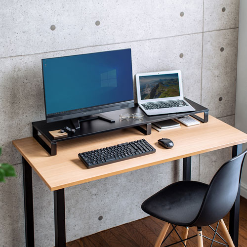 モニター台（机上ラック・卓上・幅100cm・ロング・奥行30cm・黒・木製天板・シンプル・スマホ・タブレット・ノートパソコン・プリンタ・キーボード収納） サンワサプライ MR-LC304BKN