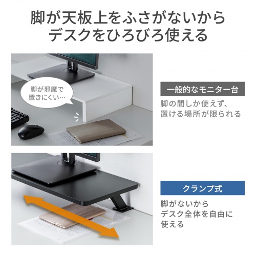 モニター台（机上台・幅100cm・クランプ式・木製・ブラック）