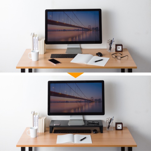 モニター台（幅60cm・奥行24cm・木製天板使用・シンプル・机上ラック・机上台・ブラック） MR-LC312BK サンワサプライ