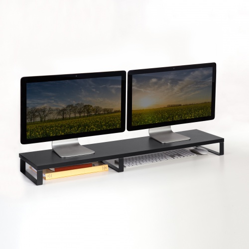 モニター台（幅100cm・奥行24cm・木製天板使用・シンプル・スリムタイプ・机上ラック・机上台・ブラック） MR-LC314BK サンワサプライ