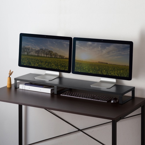 モニター台（幅100cm・奥行24cm・木製天板使用・シンプル・スリムタイプ・机上ラック・机上台・ブラック） MR-LC314BK サンワサプライ