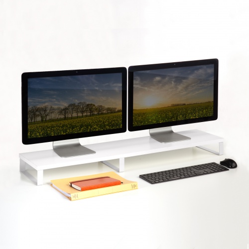 モニター台（幅100cm・奥行24cm・木製天板使用・シンプル・スリムタイプ・机上ラック・机上台・ホワイト） MR-LC314W