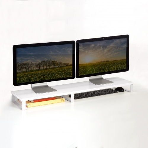 モニター台（幅100cm・奥行24cm・木製天板使用・シンプル・スリムタイプ・机上ラック・机上台・ホワイト） MR-LC314W