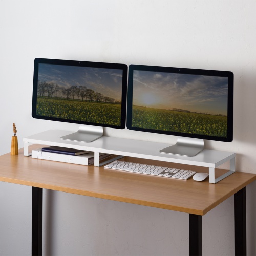 モニター台（幅100cm・奥行24cm・木製天板使用・シンプル・スリムタイプ・机上ラック・机上台・ホワイト） MR-LC314W