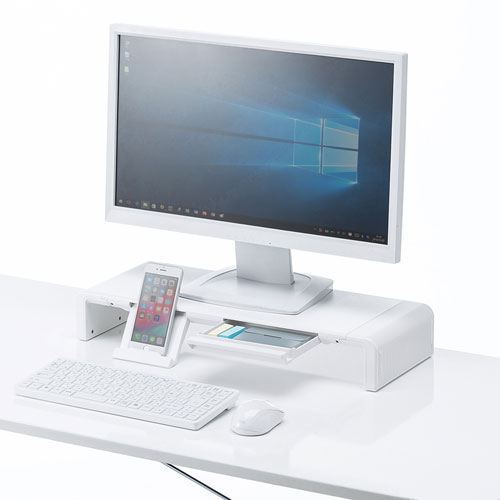 【アウトレット･訳あり・セール】モニター台(机上ラック・３段階横幅可変・スマホスタンド/引き出し付き・ホワイト） MR-LC804W サンワサプライ