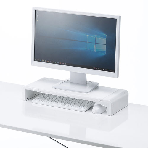 【アウトレット･訳あり・セール】モニター台(机上ラック・３段階横幅可変・スマホスタンド/引き出し付き・ホワイト） MR-LC804W サンワサプライ