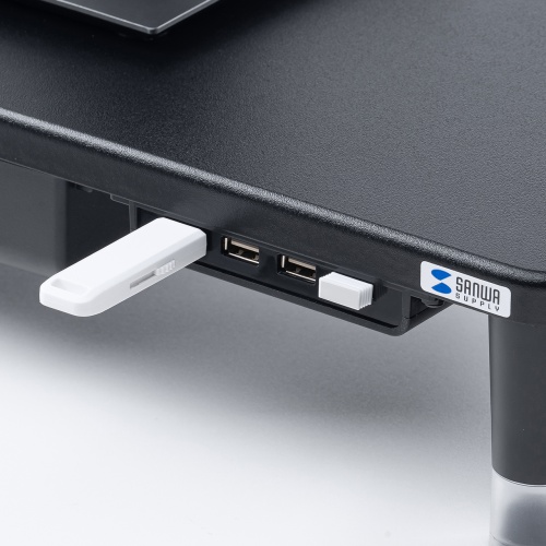 モニター台（机上ラック・卓上・引き出し・幅59cm・木製天板・USB・高さ調整・黒・キーボード収納 ・おしゃれ） サンワサプライ MR-LC805BK