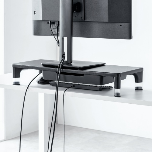 モニター台（机上台・幅59cm・引き出し・USBハブ・USB A×4・高さ2段階調整・モニター下収納・A4収納対応・ブラック）