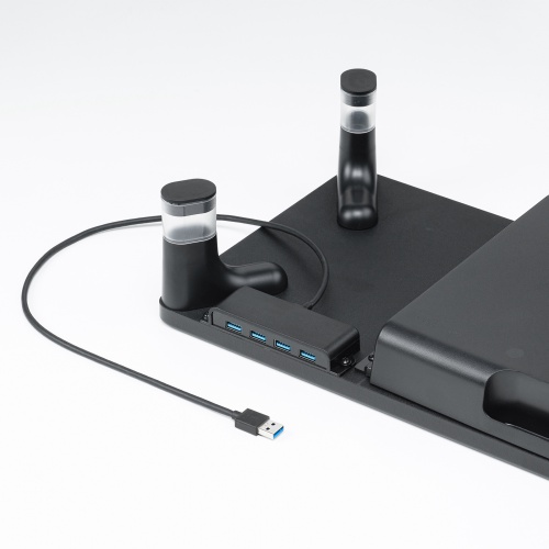 モニター台（机上台・幅59cm・引き出し・USBハブ・USB A×4・高さ2段階調整・モニター下収納・A4収納対応・ブラック）
