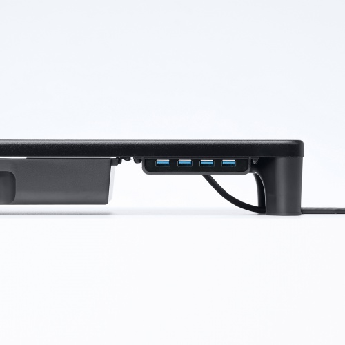 モニター台（机上台・幅59cm・引き出し・USBハブ・USB A×4・高さ2段階調整・モニター下収納・A4収納対応・ブラック）