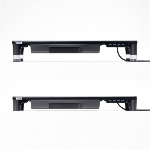 モニター台（机上台・幅59cm・引き出し・USBハブ・USB A×4・高さ2段階調整・モニター下収納・A4収納対応・ブラック）
