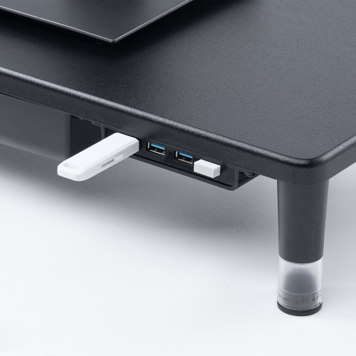 モニター台（机上台・幅59cm・引き出し・USBハブ・USB A×4・高さ2段階調整・モニター下収納・A4収納対応・ブラック）