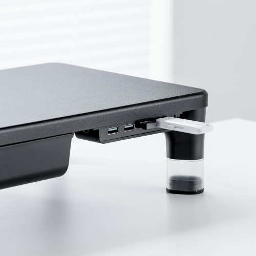 モニター台（机上台・幅59cm・引き出し・USBハブ・USB A×4・高さ2段階調整・モニター下収納・A4収納対応・ブラック）
