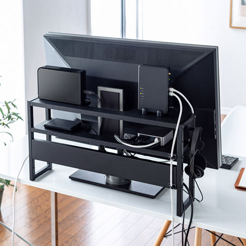 ディスプレイ裏収納ラック（モニター裏収納・棚・配線・ルーター・幅60cm・27～30インチ）