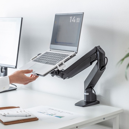 ノートパソコントレー（タブレットホルダー・モニターアーム用・バネ式・スチール・75×75対応）