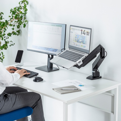 ノートパソコントレー（タブレットホルダー・モニターアーム用・バネ式・スチール・75×75対応）