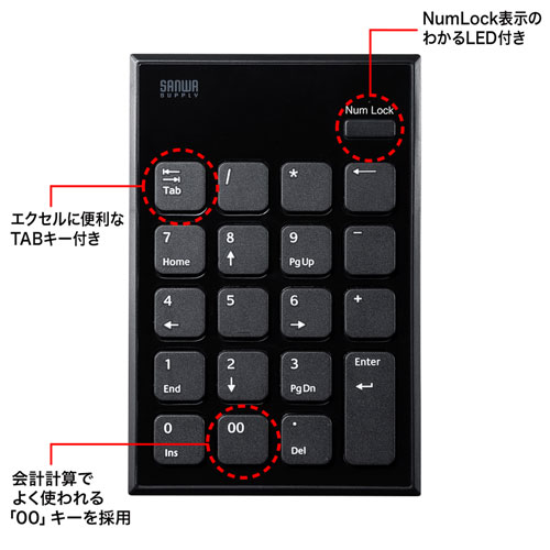 テンキー（静音・ワイヤレス・無線・パンタグラフ・ブラック） NT-WL23BK サンワサプライ
