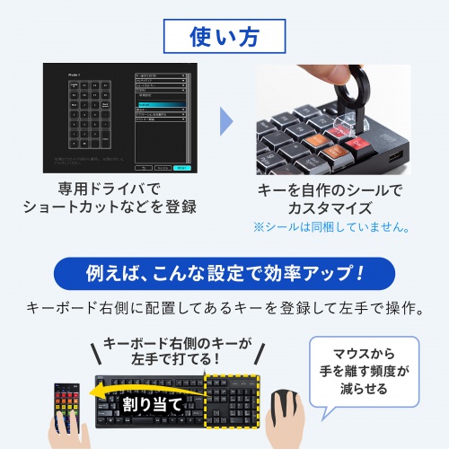 プログラマブルテンキー（無線・2.4GHz・左手デバイス・ショートカット・自作・キー割付・27キー・DTM・CAD・オンライン配信）