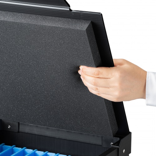 タブレット・ノートパソコン保管庫（蓋付き・収納庫・収納ボックス・10台収納・学校やオフィスで一括管理・プラダン製）
