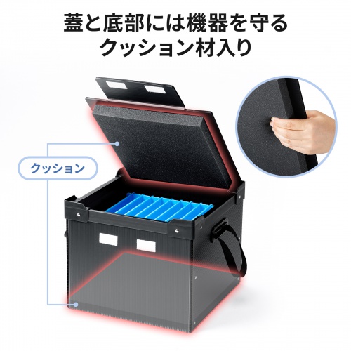 タブレット・ノートパソコン保管庫（蓋付き・収納庫・収納ボックス・10台収納・学校やオフィスで一括管理・プラダン製）