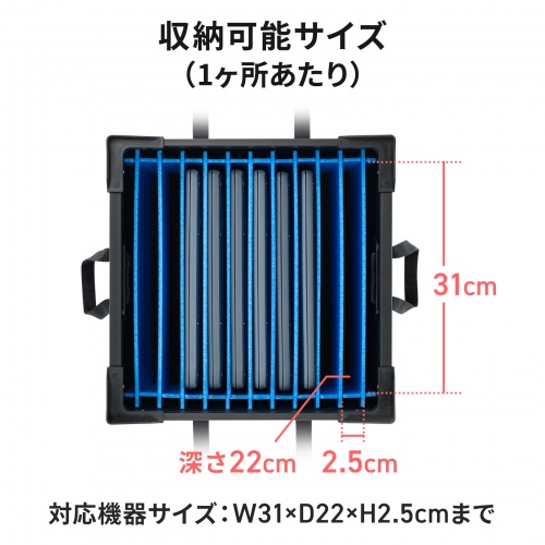 タブレット・ノートパソコン保管庫（蓋・ベルト付き・収納庫・収納ボックス・10台収納・学校やオフィスで一括管理・プラダン製）