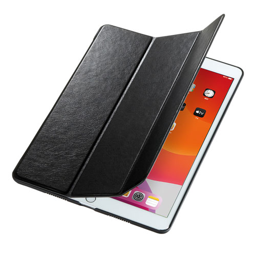 iPad ケース(第7世代・10.2インチ用・ソフトレザー・ポリウレタン・スタンドタイプ・ブラック)