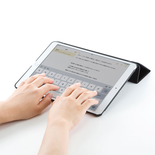 iPad ケース(第7世代・10.2インチ用・ソフトレザー・ポリウレタン・スタンドタイプ・ブラック)