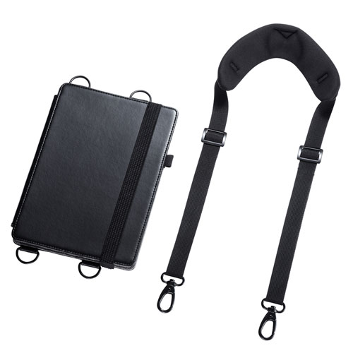 iPad ケース(第7世代・10.2インチ用・ショルダーストラップ・スタンドタイプ・ペンホルダー付き・ブラック)