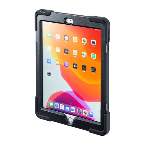 10.2インチiPadケース（前面保護フィルター付・耐衝撃・キズ・よごれ・スタンドつき・ショルダーベルトつき・ブラック）