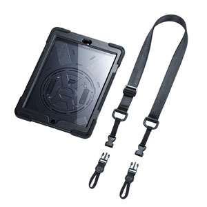 【訳あり 新品】10.2インチiPadケース（前面保護フィルター付・耐衝撃・キズ・よごれ・スタンドつき・ショルダーベルトつき・ブラック）