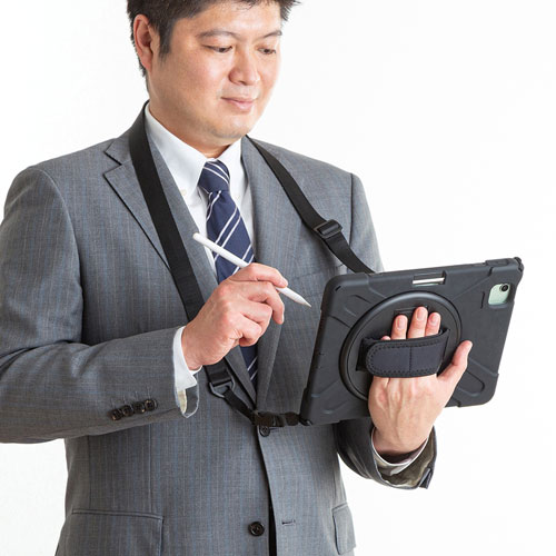 iPad Air ケース（耐衝撃・ハンドル・スタンド・ショルダーベルト付き・ブラック）