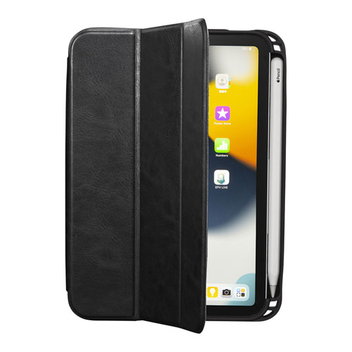 iPad mini 2021 Apple Pencil収納ポケット付きケース（ブラック