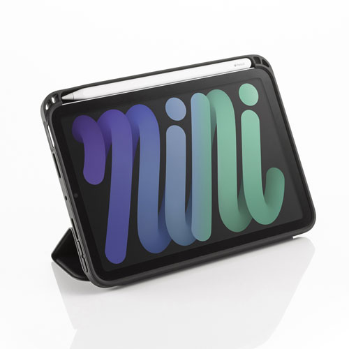 iPad mini 2021 Apple Pencil収納ポケット付きケース（ブラック）