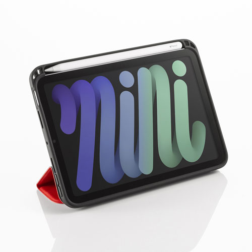 iPad mini 2021 Apple Pencil収納ポケット付きケース（レッド）