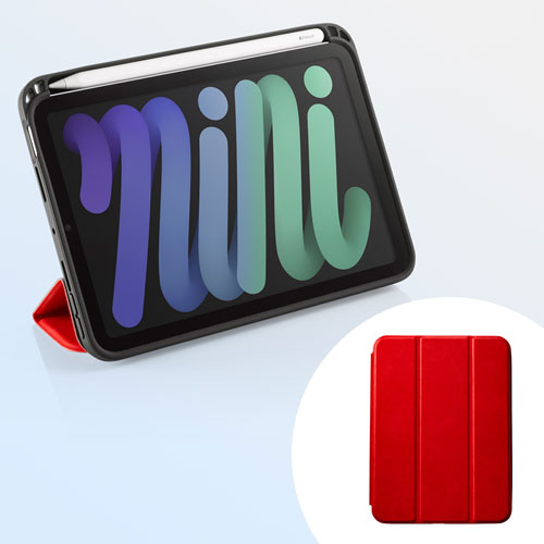 iPad mini 2021 Apple Pencil収納ポケット付きケース（レッド）