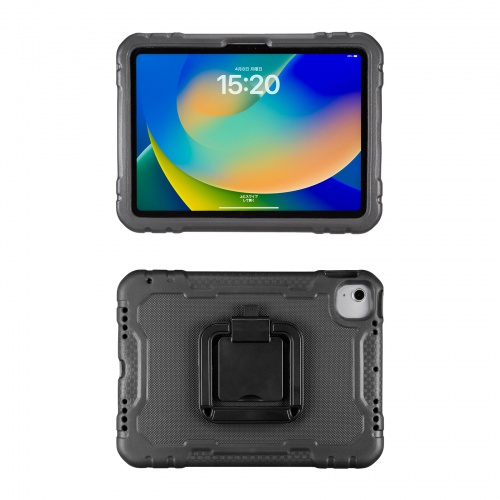 iPad 10.9インチ 第10世代専用 衝撃吸収セミハードケース（耐衝撃・充電可能・スタンド・ペンホルダー付き・ブラック・子供・学校・法人）