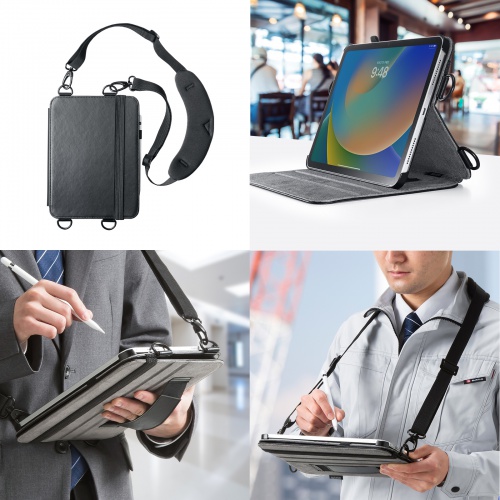 iPad10.9インチ ショルダーベルトケース（Apple 第10世代iPad 10.9インチ対応・スタンド機能付き・ブラック）