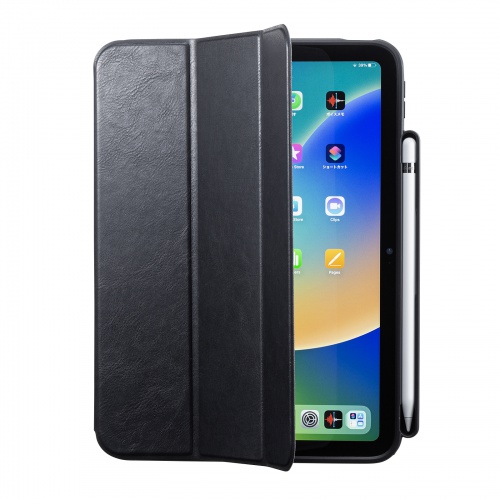 iPad10.9インチ ソフトレザーケース（Apple Pencil収納ポケット付き・第10世代iPad 10.9インチ対応・ブラック）